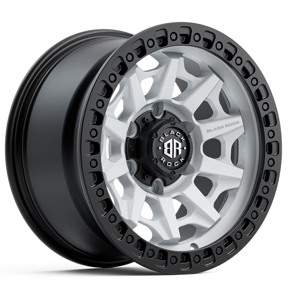 BLACK ROCK l CAGE SATIN WHITE W/ BLACK RING